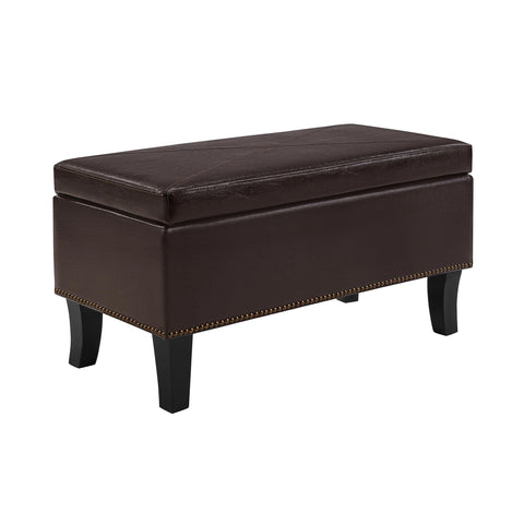 Convenience Concepts Designs4Comfort Winslow Storage Ottoman Bench 32" - Transitional Upholstered Footstool & Seat, for Living Room, Entryway, Hallway, & Bedroom, Espresso Vegan Leather