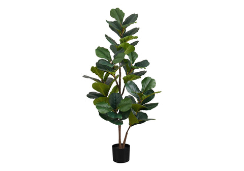 Monarch Specialties I 9517 Artificial Plant, 49" Tall, Fiddle Tree, Indoor, Faux, Fake, Floor, Greenery, Potted, Real Touch, Decorative, Green Leaves, Black Pot