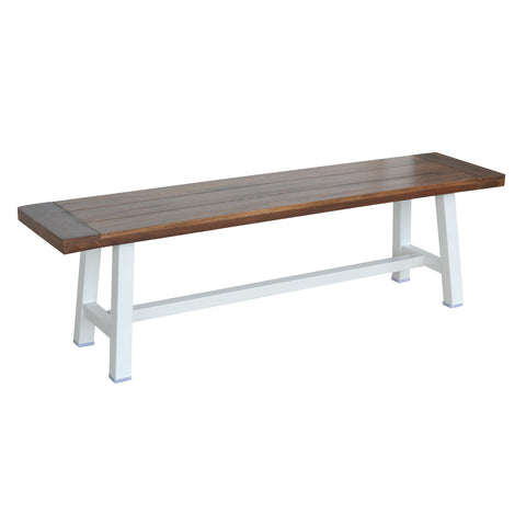 Buffalo Tools AmeriHome Indoor/Outdoor 63 in. Bench with Acacia Top and Metal Base - White