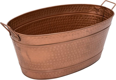 C-55C Large Oval Copper Plated Metal Tub Farmhouse Decor Beverage Cooler for Drinks Multipurpose Planter Bucket With Sturdy Handles Durable Design for Indoor Outdoor Patio and Events