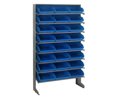 Quantum Storage Systems QPRS-109BL Solid Single Sided 8 Shelves 24 Economy Blue Bins 60" H x 36" W x 12" D