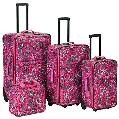 Rockland Impulse 4-Piece Softside Upright Luggage Set, Pink Bandana, 4-Piece Set (14/19/24/28)