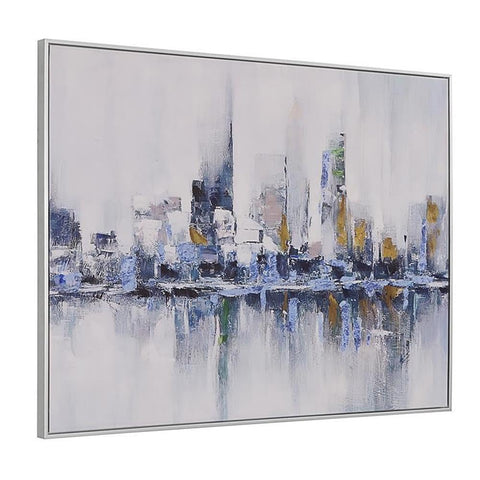 Carolina Classic Cityscape Abstract Wall Art 24 x 32 with Silver Frame in Teal