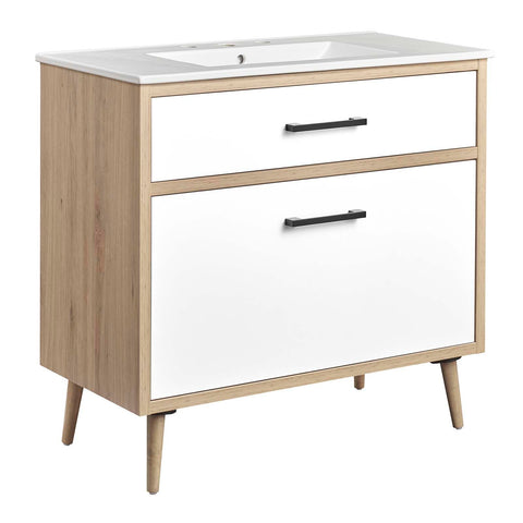Modway EEI-6500-WHI-OAK Maverick 36" Bathroom Vanity, White Oak