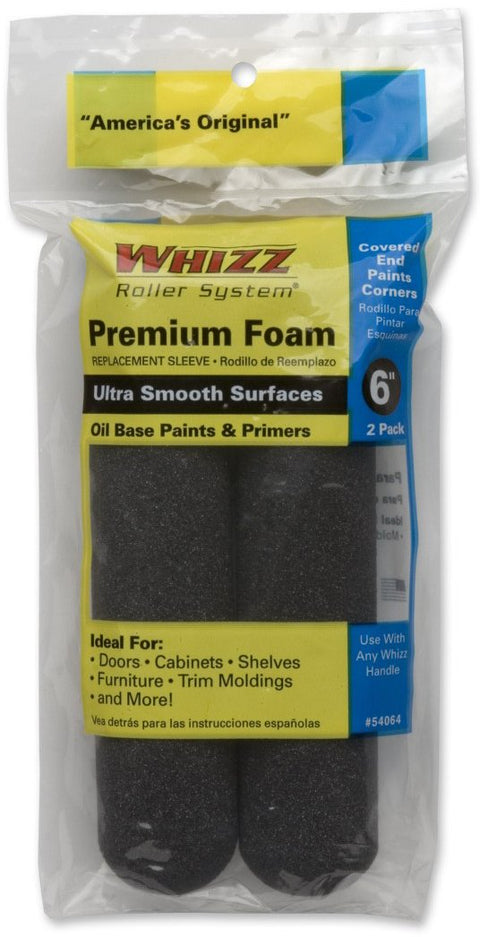 Work Tools International 54064 6-Inch Premium Black Foam Paint Roller Cover, 2-Pack