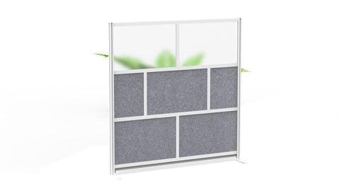 LUXOR MW-7070-FCG Modular Wall Room Divider System, Silver Frame, 70" W x 15.75" D x 70” H Starter Wall