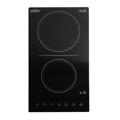 Summit 12" 2 Burner Electric Cooktop 230 Volt Radiant Cooktop, ADA Compliant, Black- CR2B23T3B
