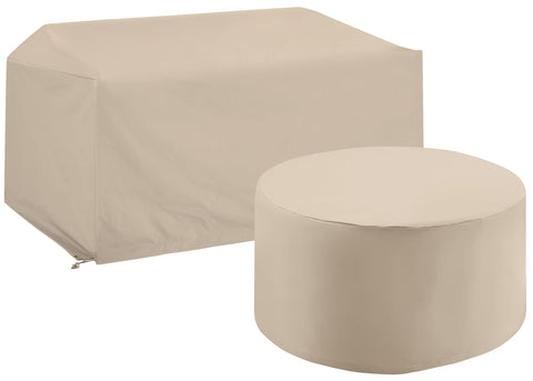 2Pc Outdoor Furniture Cover Set Tan - Loveseat & Round Table