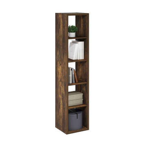 Furinno Cubicle Book Shelf, Vertical 5-Cube Bookshelf, Extra Thick Horizontally & Vertically Reversible Bookcase with Open Back, 14.6" x 16" x 72", for Living Room, Bedroom, Home Office, Amber Pine