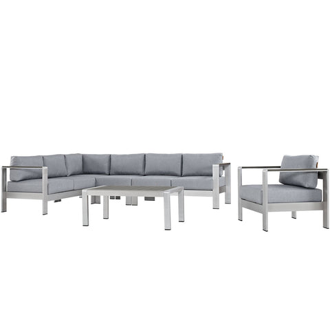 Modway Shore 6-Piece Aluminum Outdoor Patio Sectional Sofa Set in Silver Gray