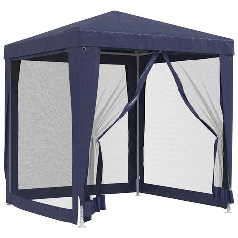 vidaXL Blue Party Tent with Mesh Sidewalls - Outdoor Shelter with Iron Frame and Water-Resistant, UV-Resistant HDPE Roof