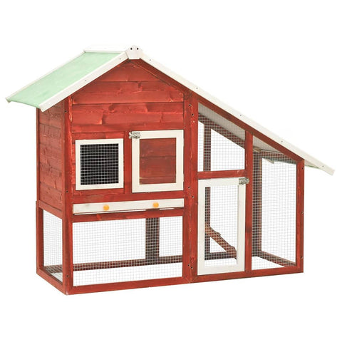 vidaXL Solid Firwood Rabbit Hutch, Red and White, 55.1"x24.8"x47.2", 2-Layer, Wire Mesh, Water- Roof, Easy-Clean Tray, Indoor-Outdoor Pet House for Rabbits & Small Animals