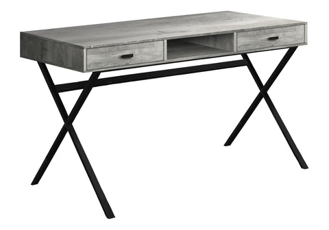 Monarch Specialties Laptop Table with Drawers and Open Shelf Computer, Writing Desk, Metal Sturdy Legs, 48" L, Grey Reclaimed Wood Look