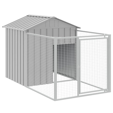 vidaXL Dog House with Extended Run, Versatile and Durable Galvanized Steel Pet Kennel with Protective Roof and Easy Access, Light Gray