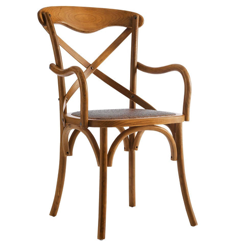 ModwayEEI-1538-WALGear Modern Farmhouse Cross Back Solid Elm Wood Dining Armchair With Rattan SeatFour Dining Chair SetWalnut