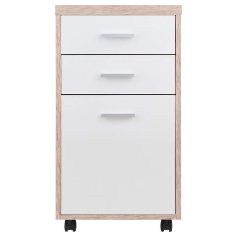 Oakestry Kenner Mobile File Cabinet with 3 Drawers – Reclaimed Wood Finish Home Office Storage with Casters, Linen White Drawer Fronts, and Locking Wheels