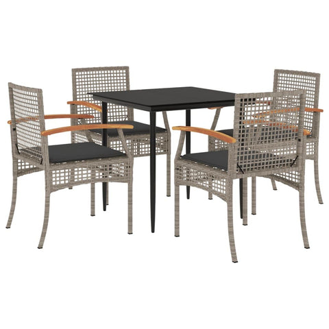 vidaXL Garden Dining Set with Cushions 5 Pieces, Table and Chairs, Relaxing Armchairs, Seats for Patio Terrace, Synthetic Rattan Grey