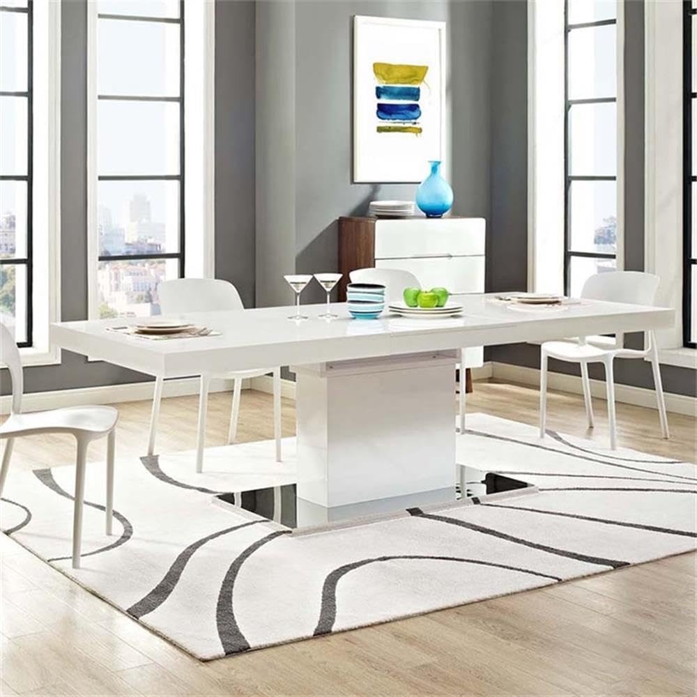 Modway Vector 71" to 95" Contemporary Modern Expandable Dining Table in White Silver