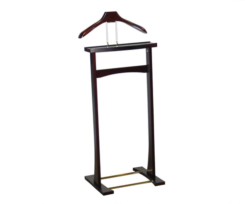 Proman Products Ashton Valet Suit Stand with Top Tray, Contour Hanger, Trouser Bar and Shoe Rack, 17" W x 14" D x 42" H, Dark Mahogany