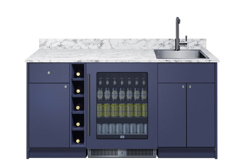 Summit Bar Cabinet with Sink, Beverage Center, and Wine Storage, Wet Bar, All in One Bar with Refrigerator and Sink, Blue- OASISMN35