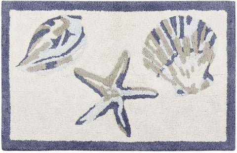 Oakestry Beach Shell Sea Collection Bathroom Mats Rugs Non-Slip Washable Cover Floor Absorbent Bath Tub Carpet Shaggy Plush Carpet for Shower Room, 24x60 Inches, Blue