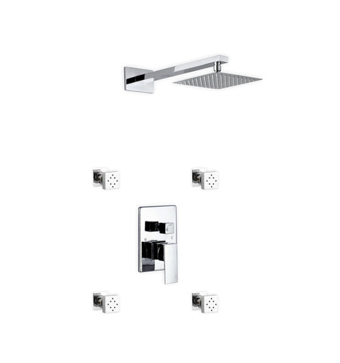 Kube Bath Aqua Piazza Chrome Brass Shower Set with 8-inch Square Rain Shower and 4 Body Jets