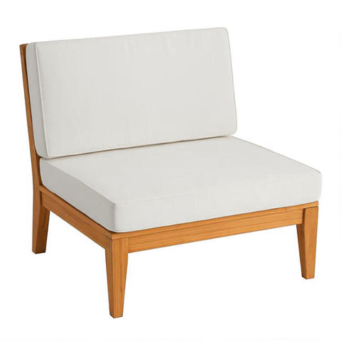 Linon Bellamy Natural Solid Teak Wood Outdoor Armless Chair with Removable Cream Cushions