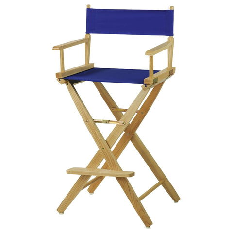 Oakestry Premium Extra Wide 30 Inch Directors Chair Natural Wood Frame Bar Height Folding Design Royal Blue Canvas Seat Lightweight Portable Comfortable Indoor Outdoor Durable Seating Event Furniture