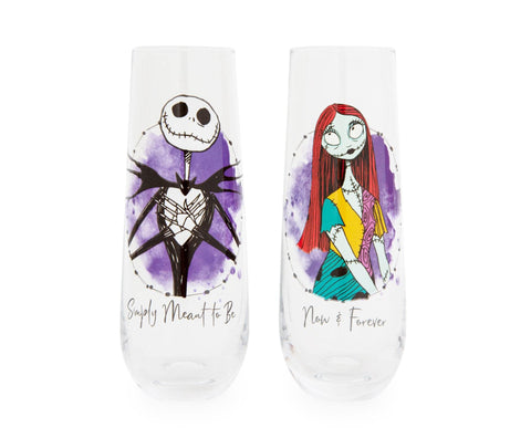 Nightmare Before Christmas Disney The Jack and Sally Stemless Fluted Glassware, Set of 2 | Toasting Champagne Glass Cups For Wine, Mimosas | Home Barware Decor, Kitchen Essentials, Housewarming Gifts