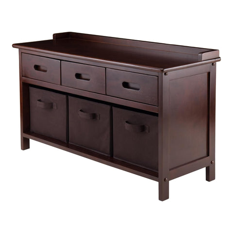 Oakestry Adriana Wooden Storage Bench with Three Chocolate Baskets Entryway Seating Organizer Bench for Living Room Bedroom Hallway Functional Home Furniture Walnut Chocolate