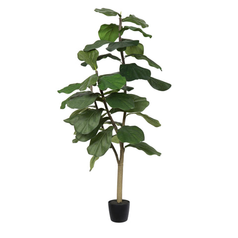 Vickerman 4ft Artificial Potted Fiddle Tree - 39 Large Fiddle Leaves - Tall - Green Silk Artificial Indoor Fiddle Plant - Single Stem - Home Office Decor - Faux Tree for Living Room