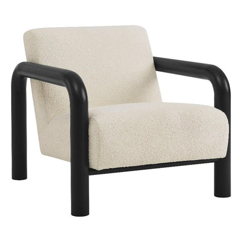 Modway Sereno Modern Boucle Fabric Accent Chair in Cream Black with Rounded Wood Armrests – Upholstered Lounge Chair for Living Room or Bedroom