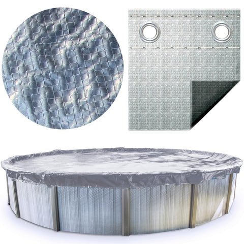 SWIMLINE HYDROTOOLS Silver King Heavy Duty Winter Pool Cover for Above Ground Swimming Pools | for 12 X 20 FT Oval Pools | 16 X 24 FT Cover Size | Silver/Black | Winch & Cable Included | PCO141624