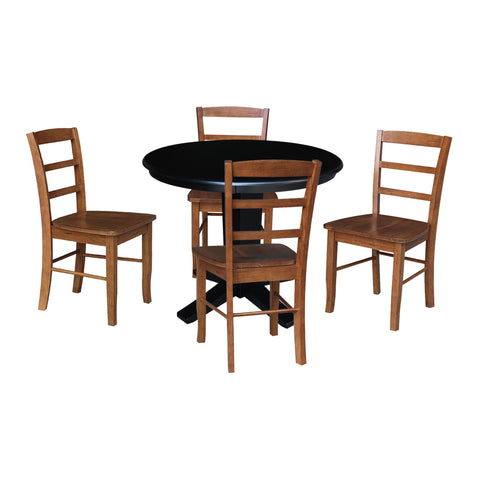 IC INTERNATIONAL CONCEPTS 36" Solid Wood Round Top Dining Table with 4 Dining Chairs