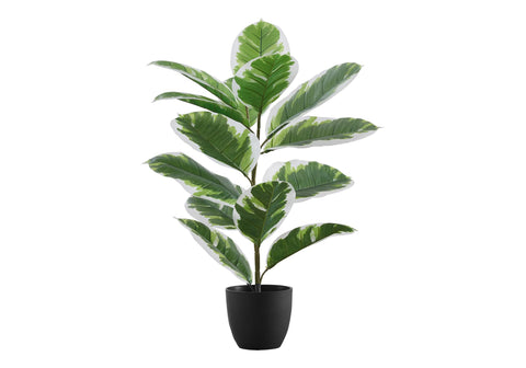 Monarch Specialties I 9572 Artificial Plant, 27" Tall, Rubber, Indoor, Faux, Fake, Table, Greenery, Potted, Real Touch, Decorative, Green Leaves, Black Pot