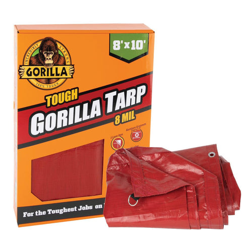 Gorilla Tough Tarp 8 ft x 10 ft Heavy-Duty Waterproof Polyethylene, 8 mil Thick, UV Treated with Reinforced Edges & Aluminum Grommets - Durable Outdoor Tarp for Camping, Gardening, Construction