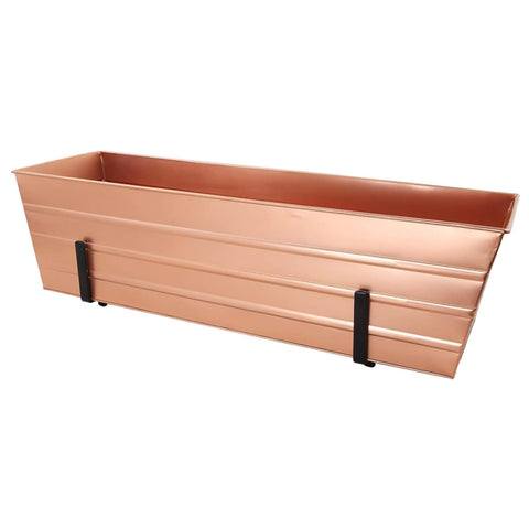 Oakestry Large Copper Flower Box Railing Bracket Mounted Outdoor Planter Decorative Metal Container for Deck Balcony Porch Fence Floral Greenery Display