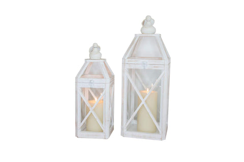 S/2 Distressed White Lanterns