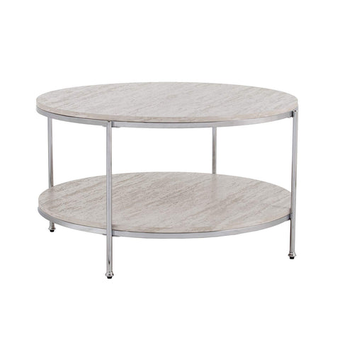 Furniture HotSpot Silas Round Faux Stone Cocktail Table Chrome