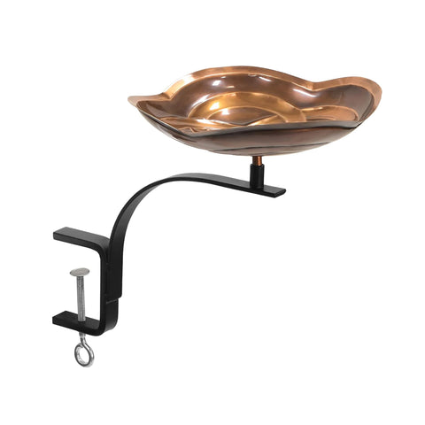Oakestry Dara Knot Rail Mount Bracket Birdbath Antique Copper Finish Outdoor Garden Decorative Wildlife Water Bowl Balcony Deck Fence