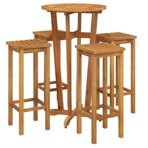vidaXL Patio Dining Set 5 Piece, Outdoor Hightop Table and Chairs, Counter Height Desk, Pub Table Set for Porch Backyard, Farmhouse, Solid Acacia Wood Brown