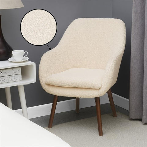 Convenience Concepts Take a Seat Charlotte Wingback Sherpa Accent Armchair 25.25" - Boho Transitional Boucle Lounge Chair for Office, Den, Living Room, Sherpa Cream/Coffee Bean