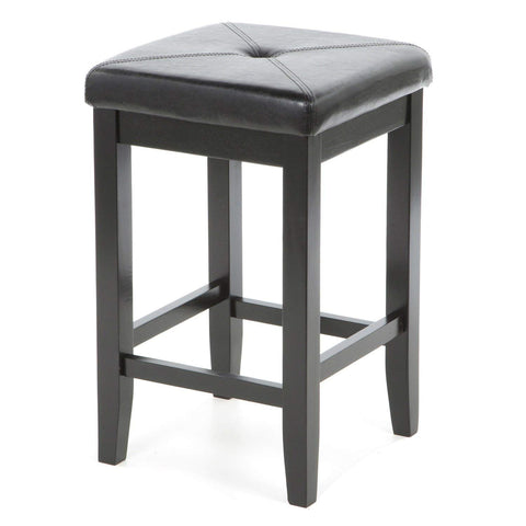 FastFurnishings Set of 2 - Black Bar Stools 24-inch High w- Cushion Faux Leather Seat