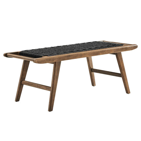 Modway Saoirse 47" Wove Rope Wood Bench in Walnut Black