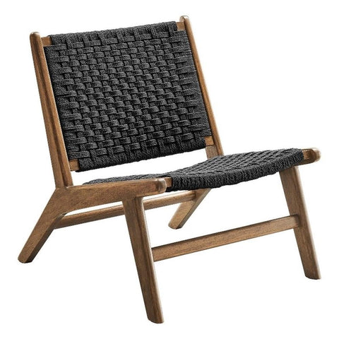 Modway Saoirse Woven Rope Wood Accent Lounge Chair in Walnut Black