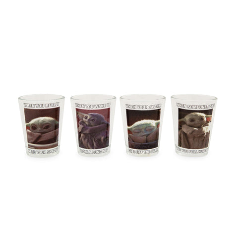 Toynk Star Wars: The Mandalorian Grogu Memes 1.5-Ounce Mini Glass Cups, Set of 4 | Whiskey Shot Glasses, Home Barware For Liquor and Beverages, Kitchen Decor Essentials | Cute Baby Yoda Collectibles