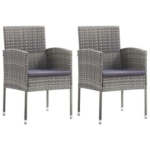 vidaXL - Poly Rattan Patio Chairs with Thick Dark Gray Cushions, Weather- Outdoor Garden Seating, Steel Frame Loungers - Set of 2