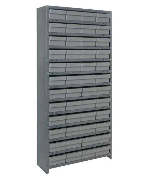 Quantum Storage Systems CL1875-606GY Closed Shelving System with Super Tuff Euro Drawers, 48 QED606 Shelf Bins, 18" D x 36" W x 75" H, Gray