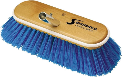 Shurhold Classic 10” Extra Soft Bristle Deck Brush - Wide Coverage Soft Boat Brush with Wood Block, Rubber Bumper & Gentle Nylon Bristles