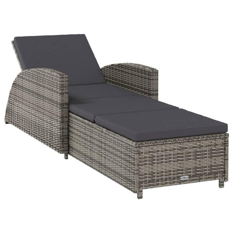 vidaXL - Poly Rattan Sun Lounger with Dark Gray Cushion, Adjustable Backrest, Curve Armrests, Weather Resistant Outdoor Garden and Patio Furniture, Gray